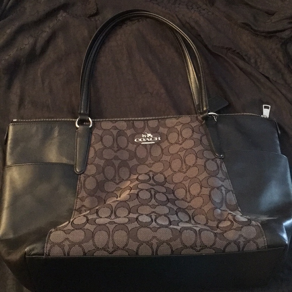 Large Black Coach zip top tote